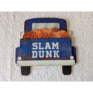 Slam Dunk Basketball Wooden Wall Sign Rustic Sports Room Decor